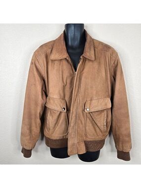 Vintage 80s U2 Wear Me Out Mens L Brown Leather Bomber Jacket